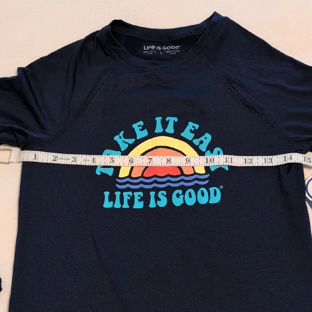 Life Is Good Navy Blue Rashguard Swim Shirt UPF Boys Size Large